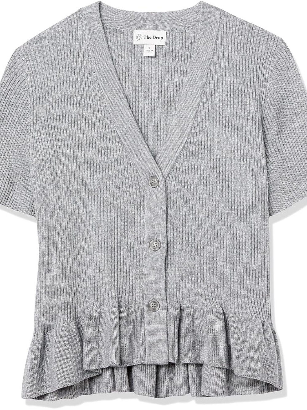 The Drop Women's Catalina Peplum Ruffle Rib Short Sleeve Cardigan Sweater  XXL